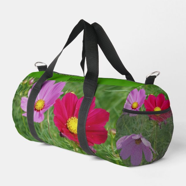 Cosmos Flower Trio Personalized Duffle Bag (Right Corner)