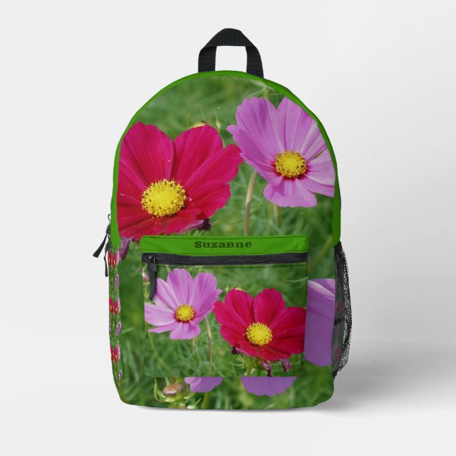 Cosmos Flower Trio Personalized Printed Backpack (Front)