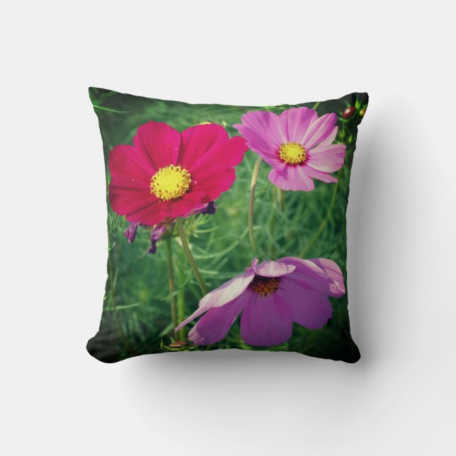 Cosmos Flower Trio  Throw Pillow (Front)