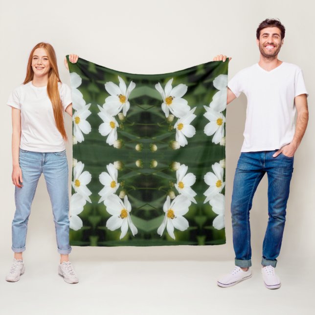 Cosmos Flowers And Bee Nature Pattern Fleece Blanket (In Situ)