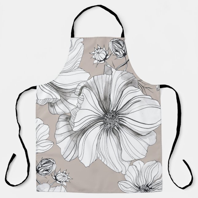 Cosmos Flowers: Botanical Drawing Pattern. Apron (Front)
