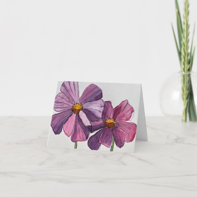 Cosmos Flowers Original Art Note Card (Front)