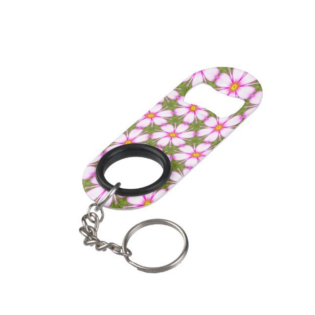 Cosmos Flowers Pattern Keychain Bottle Opener (Back Angled)