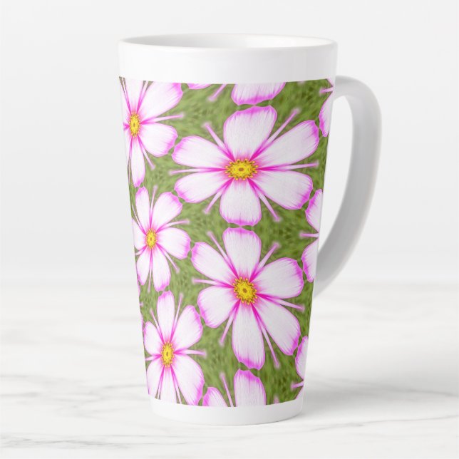 Cosmos Flowers Pattern Latte Mug (Right Angle)