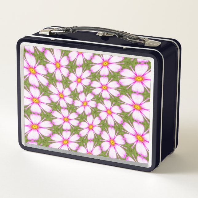 Cosmos Flowers Pattern Metal Lunch Box (Back)
