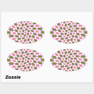 Cosmos Flowers Pattern Oval Sticker
