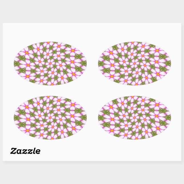 Cosmos Flowers Pattern Oval Sticker (Sheet)
