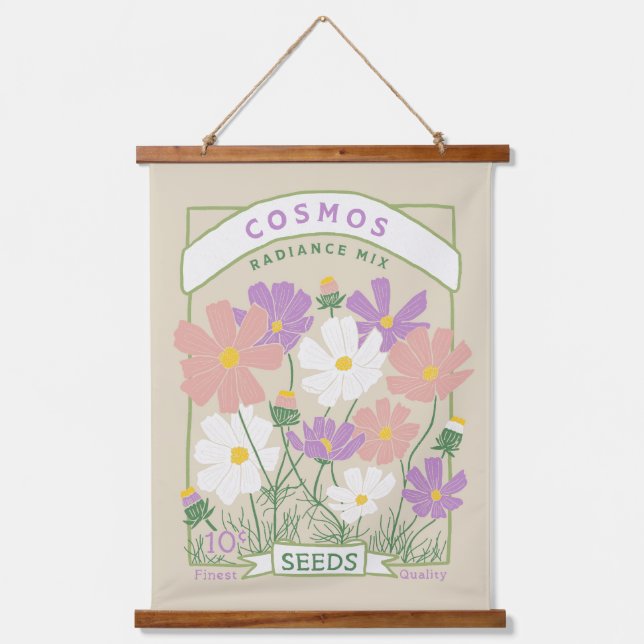 Cosmos Flowers Seed Packet Hanging Tapestry (Front)