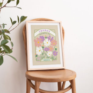 Cosmos Flowers Seed Packet Poster