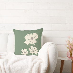 Cosmos Flowers Silhouettes Modern Floral Wall Throw Pillow