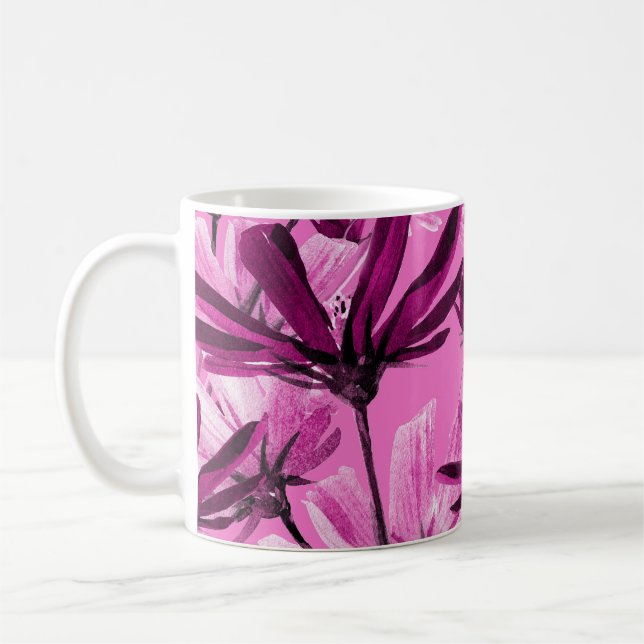 Cosmos Flowers Vintage Seamless Pattern Coffee Mug (Left)