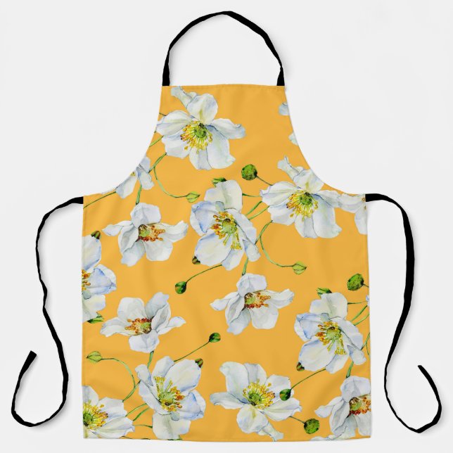 Cosmos flowers watercolor illustration pattern apron (Front)