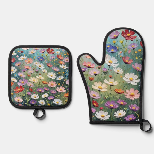 Cosmos Garden Abstract Oven Mitt & Pot Holder Set (Front)