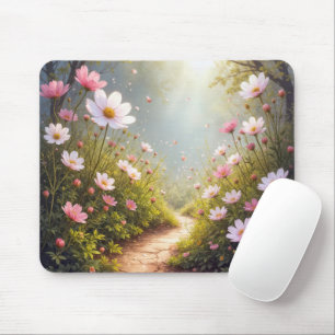 Cosmos Garden With a Sunny Dirt Path Mouse Pad
