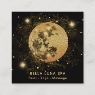 *~* Cosmos Gold Moon Glitter Stars Shaman Square Business Card