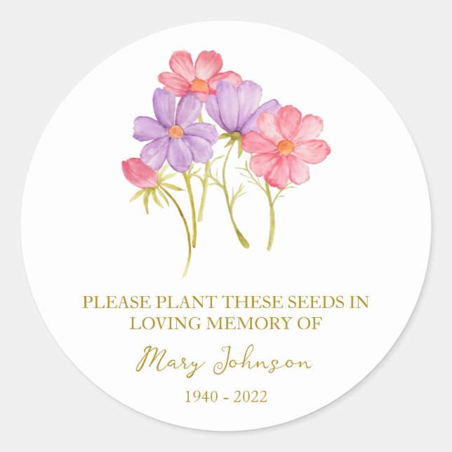 Cosmos Memorial Funeral Seed Packet Classic Round Sticker (Front)