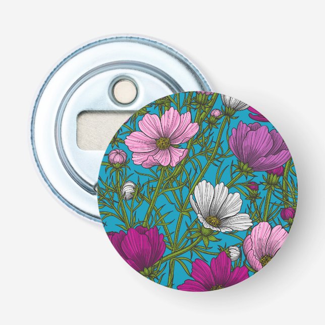 Cosmos mix on blue bottle opener (Front)