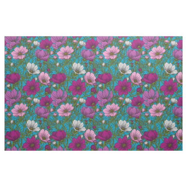 Cosmos mix on blue fabric (Fat Quarter)