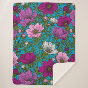 Cosmos mix on blue sherpa blanket