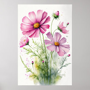 Cosmos rose Fleurs Art Imprimer Poster