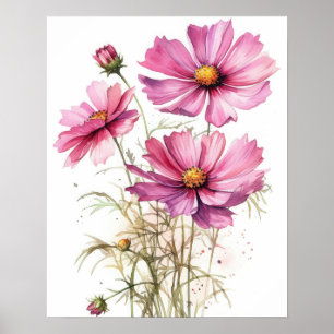 Cosmos rose Fleurs Art Imprimer Poster