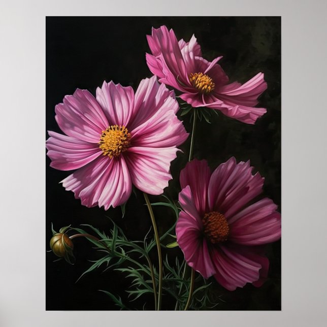 Cosmos rose Fleurs Art Imprimer Poster (Devant)