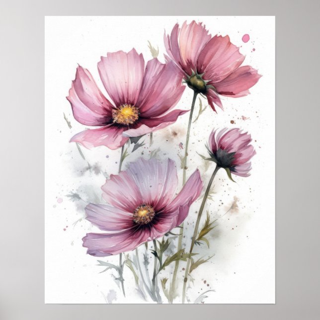 Cosmos rose Fleurs Art Imprimer Poster (Devant)