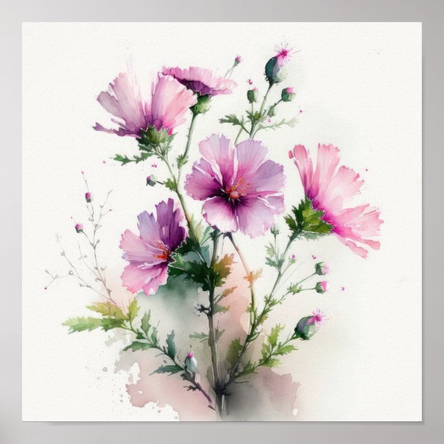 Cosmos rose Fleurs Art Imprimer Poster (Devant)
