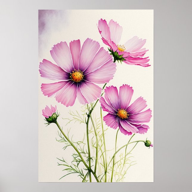 Cosmos rose Fleurs Art Imprimer Poster (Devant)