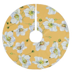 Cosmos, watercolor, seamless, floral pattern. brushed polyester tree skirt