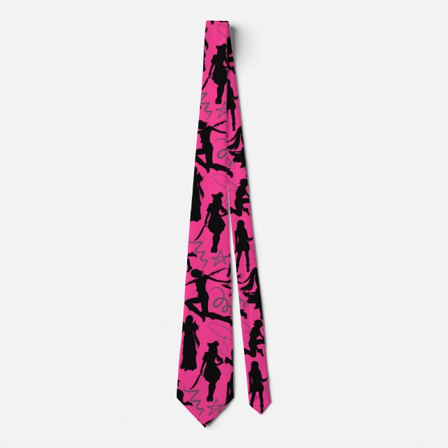 Cosplay Anime actions pattern.w B Pink BG Tie (Front)