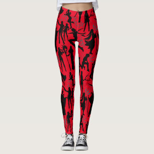 Cosplay Anime actions pattern.w Red BG Leggings
