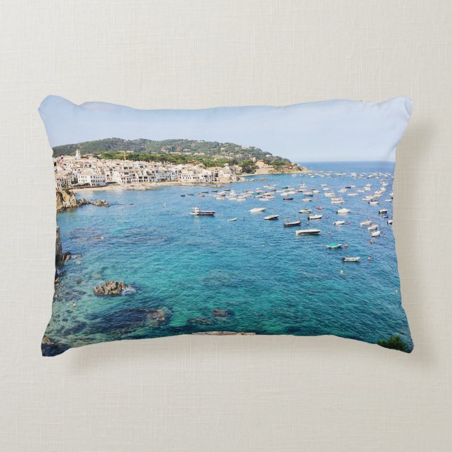 Costa Brava Spain Scenic Blue Ocean Travel Photo Accent Pillow (Front)