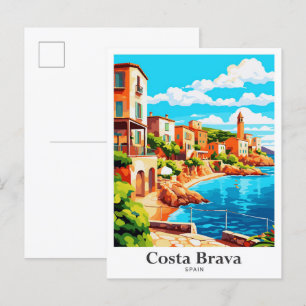 Costa Brava Spain Vintage Travel Illustration Postcard