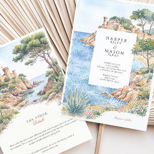 Costa Brava Spain Watercolor Destination Wedding Invitation
