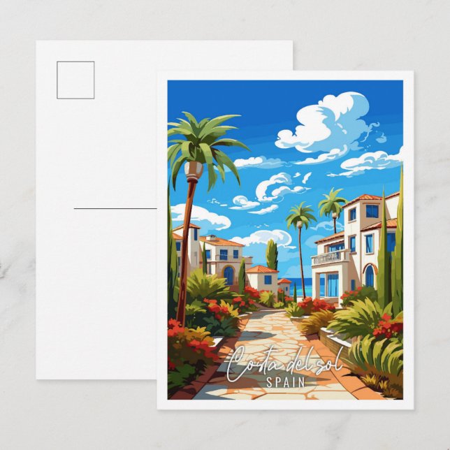 Costa del sol Spain vintage travel illustration Postcard (Front/Back)