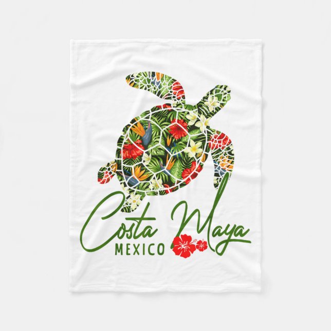 Costa Maya Mexico Sea Turtle Trocal Hibiscus Vacat Fleece Blanket (Front)