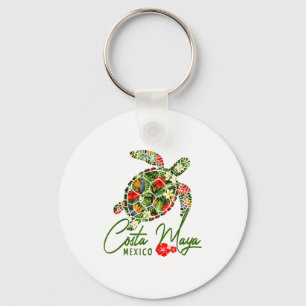 Costa Maya Mexico Sea Turtle Trocal Hibiscus Vacat Keychain
