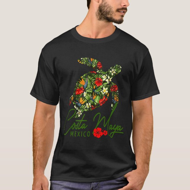 Costa Maya Mexico Sea Turtle Trocal Hibiscus Vacat T-Shirt (Front)