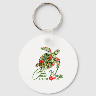 Costa Maya Mexico Sea Turtle Tropical Hibiscus Vac Keychain
