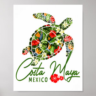 Costa Maya Mexico Sea Turtle Tropical Hibiscus Vac Poster