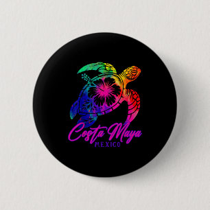 Costa Maya Mexico Tie Dye Sea Turtle Hibiscus Beac 2 Inch Round Button