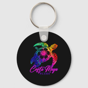 Costa Maya Mexico Tie Dye Sea Turtle Hibiscus Beac Keychain