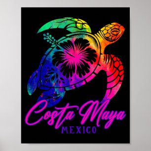 Costa Maya Mexico Tie Dye Sea Turtle Hibiscus Beac Poster