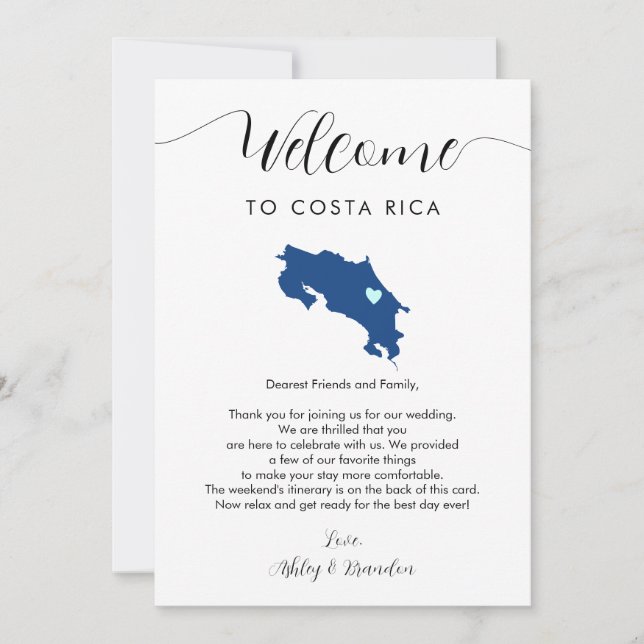 Costa Rica Carte Mariage Bienvenue Lettre Itinérai (Devant)