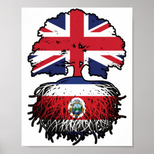 Costa Rica Costa Rican British UK Tree Roots Flag Poster