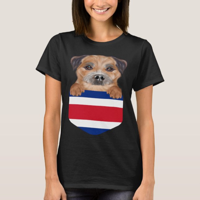 Costa Rica Flag Border Terrier Dog In Pocket T-Shirt (Front)