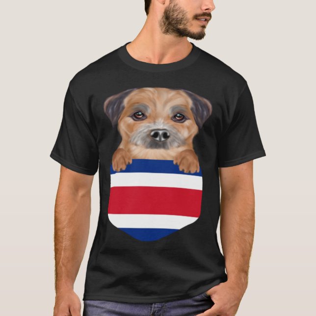 Costa Rica Flag Border Terrier Dog In Pocket T-Shirt (Front)