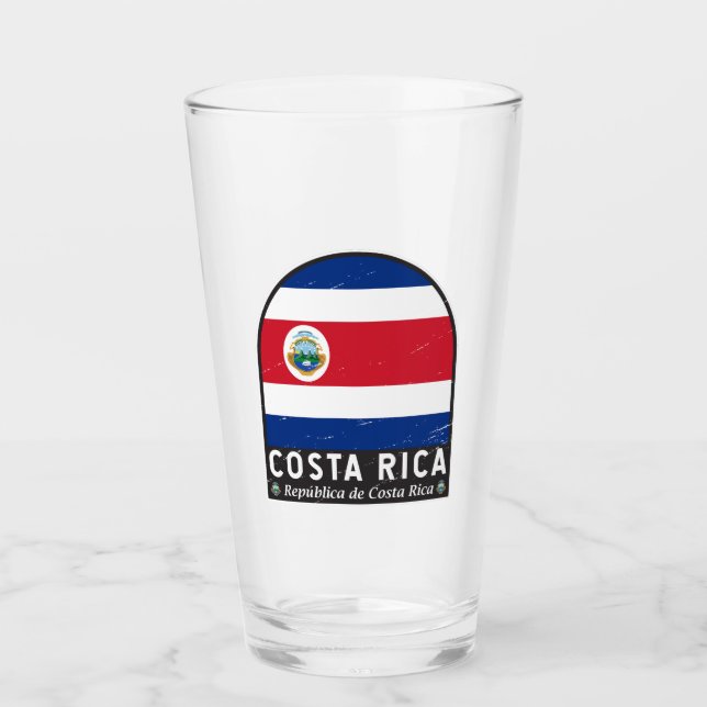 Costa Rica Flag Emblem Distressed Vintage Glass (Front)