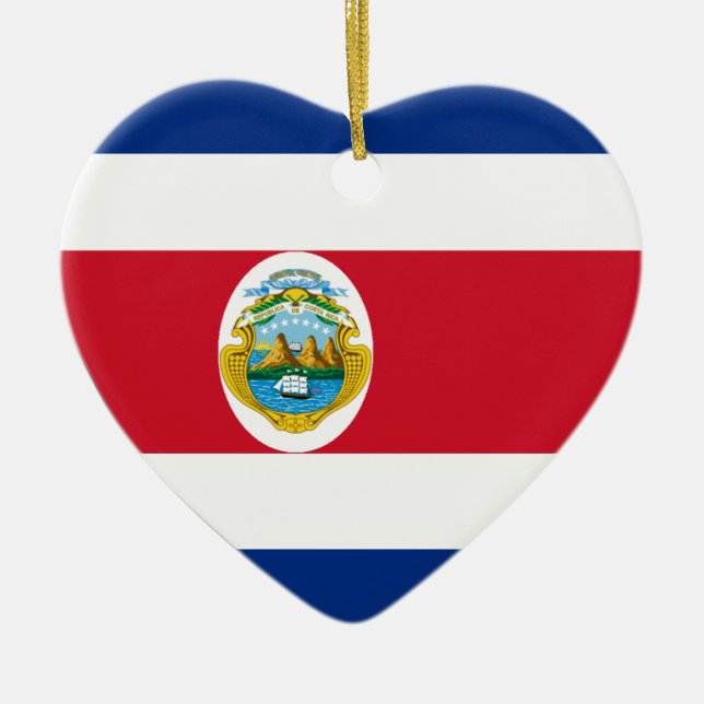 Costa Rica Flag Heart Ceramic Ornament (Front)